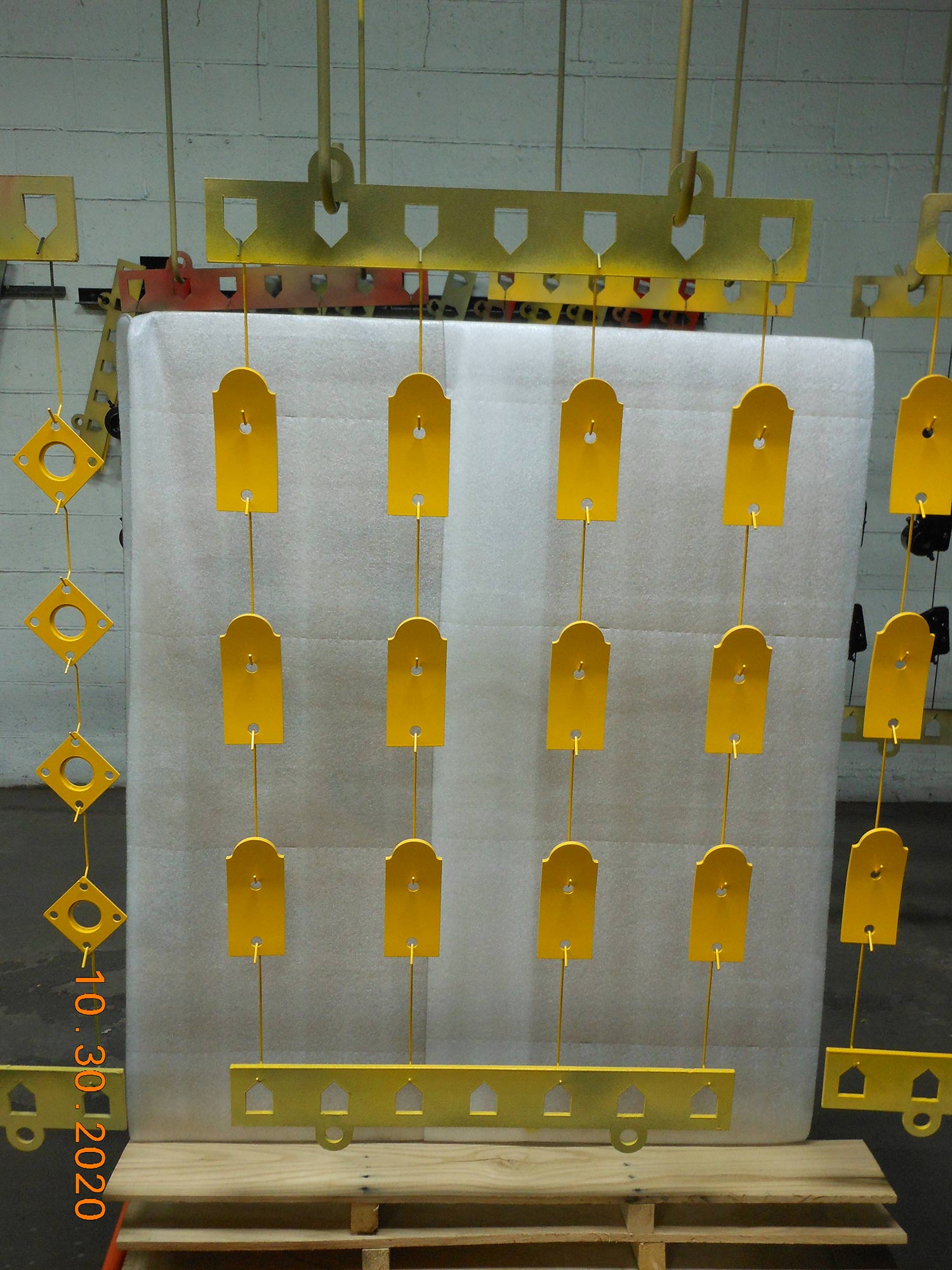 painted-parts hanging parts freshly powder coated